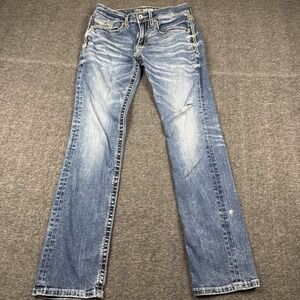 BKE Jake Jeans Mens 30R (30x31) Straight Leg Stretch Stitch Whiskers Distressed